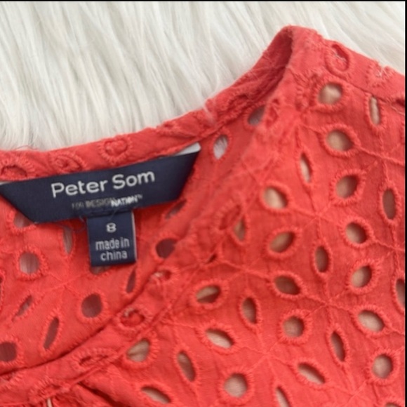 PETER SOM | Midi Eyelet Dress | Coral | Size 8 - Picture 9 of 14